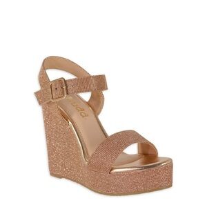 Mudd Gold Wedge Sandals with Sparkly Finish